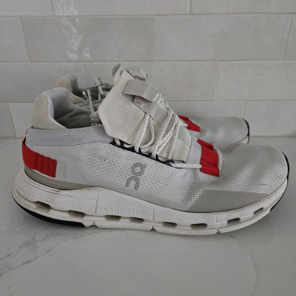 On Running Cloudnova Athletic Shoe White Red Gray Men's Size 10 Cloud - Picture 2 of 9